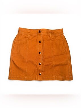 Madewell Button-Front Rust Orange Mini Skirt Size 4 Canvas Denim Utility Style